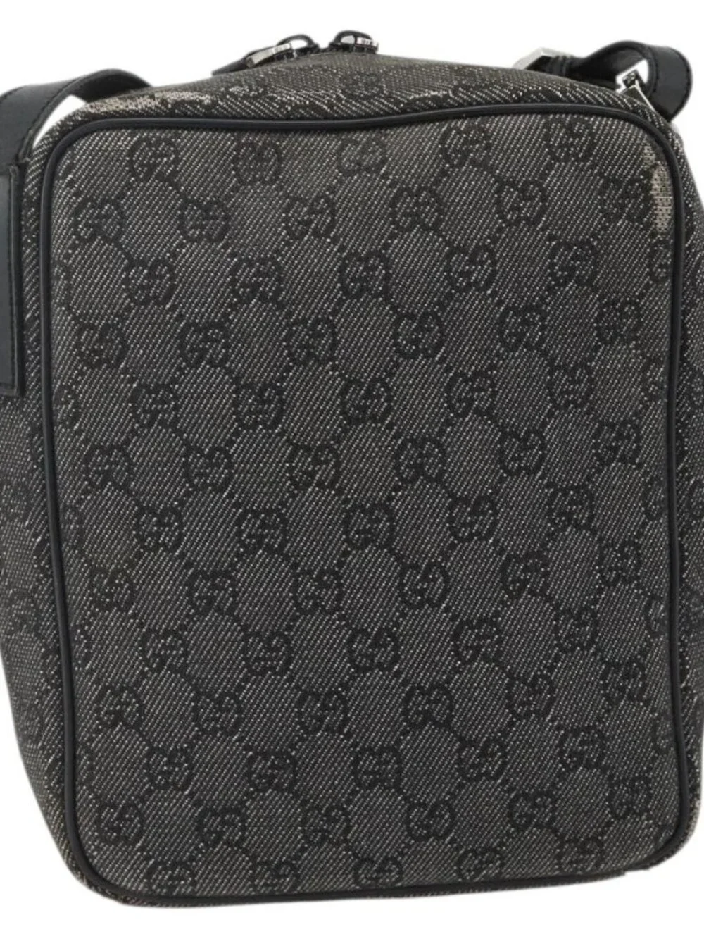 GUCCI GG Canvas Shoulder Bag Black Silver 03136 Auth 175385